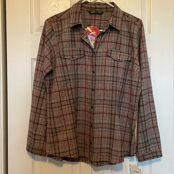 NWT Woolrich Mercer shirt Sz LP Plaid opalescent pearl snaps gray red black - Picture 2 of 12